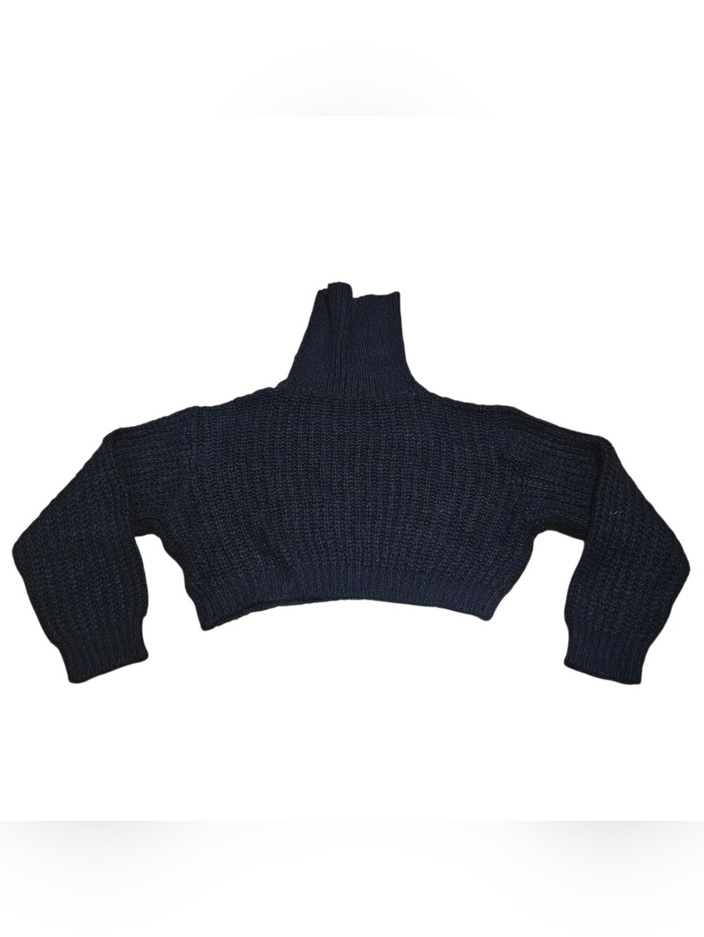 ​Pinkyotto New York Chunky Ribbed Knit Cropped Turtleneck Sweater Black Womens